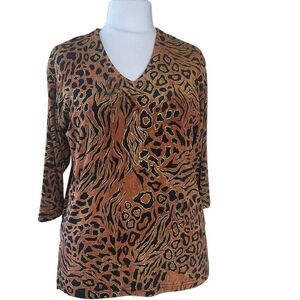 Atoc Long Sleeve Pullover Blouse Stretchy Animal Print Size S/M
